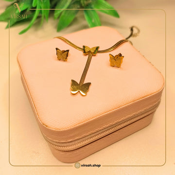 Virsah Golden Butterfly Necklace Set | Elegant Gold Plated Pendant & Matching Earrings