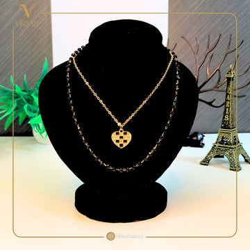 Virsah Gold Heart Pendant Dual Layer Necklace