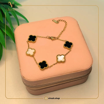 Elegant Black and White Clover Charm Bracelet | Premium Artificial Jewelry for Women