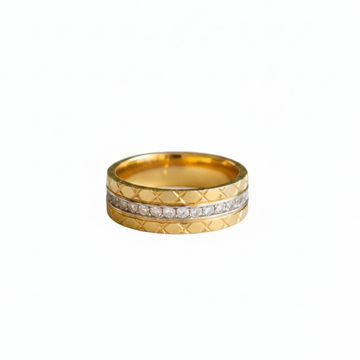 Luxury Gold-Tone Textured Band Ring with Crystal Strip