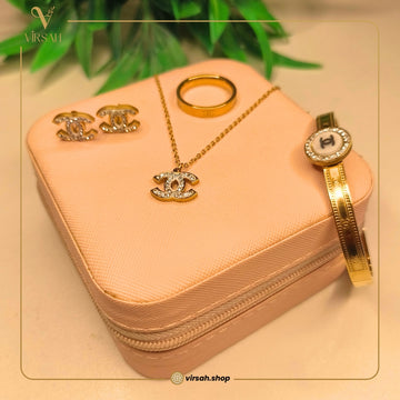 Elegant Gold-Plated Crystal Jewelry Set for Women | Necklace, Earrings, Ring & Bracelet