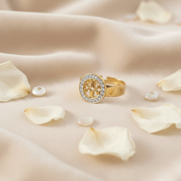 Luxury Gold Color Ring for Women | Crystal Circle Statement Ring