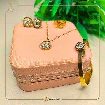 Crystal Radiance Round Gold-Plated Jewelry Set | Artificial Jewelry for Women