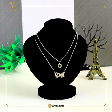 Virsah Double-Layer Heart & Flower Pendant Necklace
