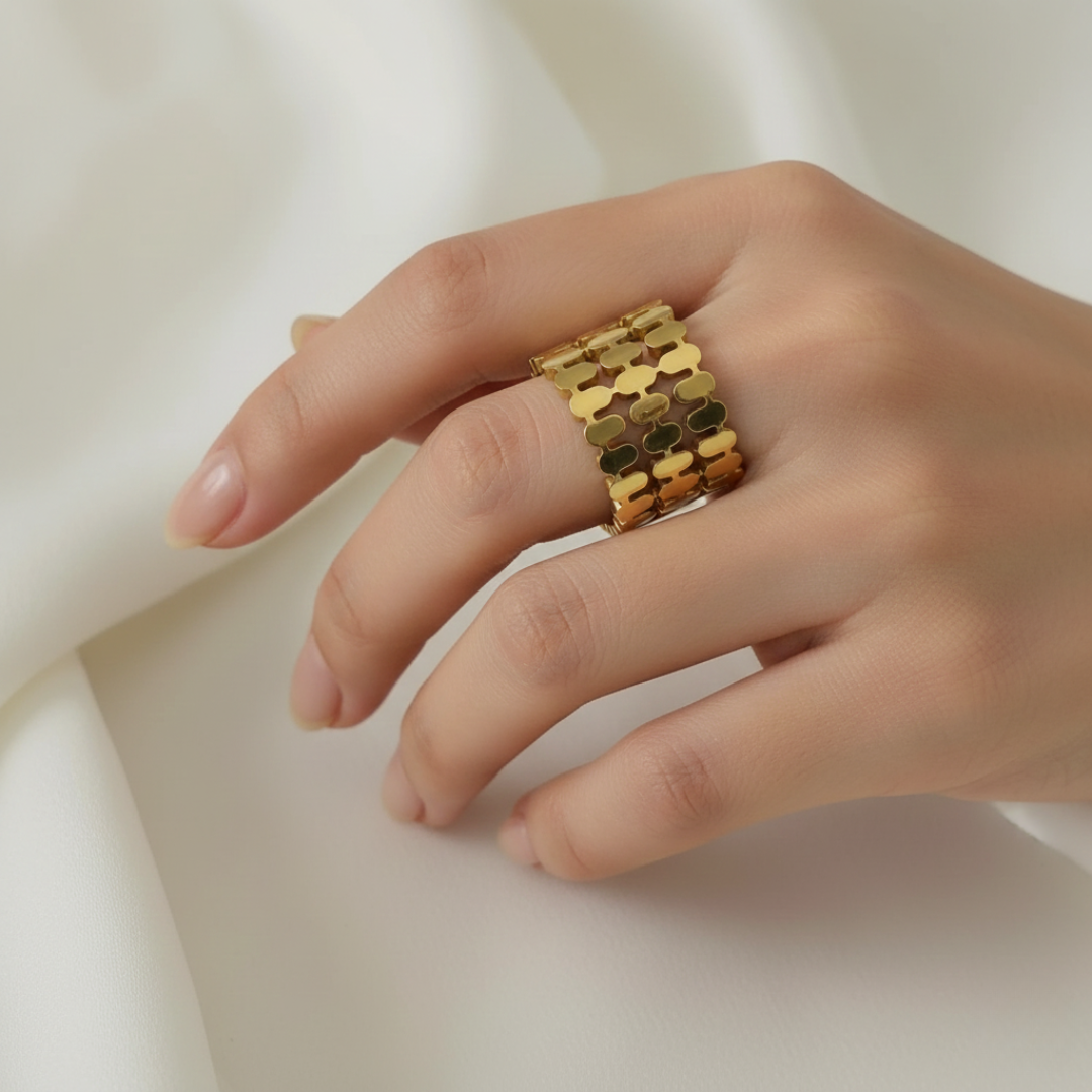 Luxury Wide Gold Link Band Ring for Women | Modern Statement Adjustable Ring