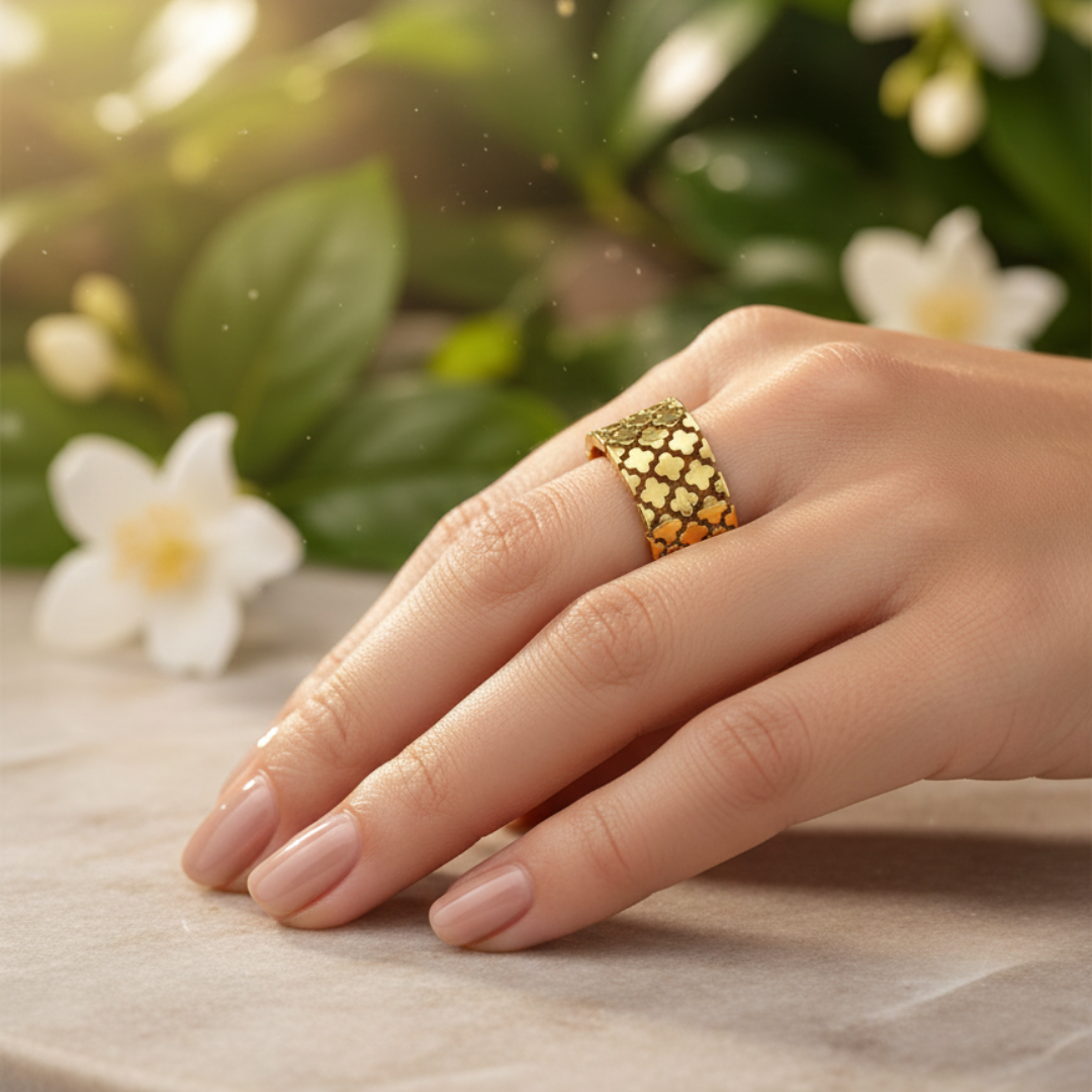 Luxury Gold Patterned Band Ring for Women | Elegant Statement Everyday Ring