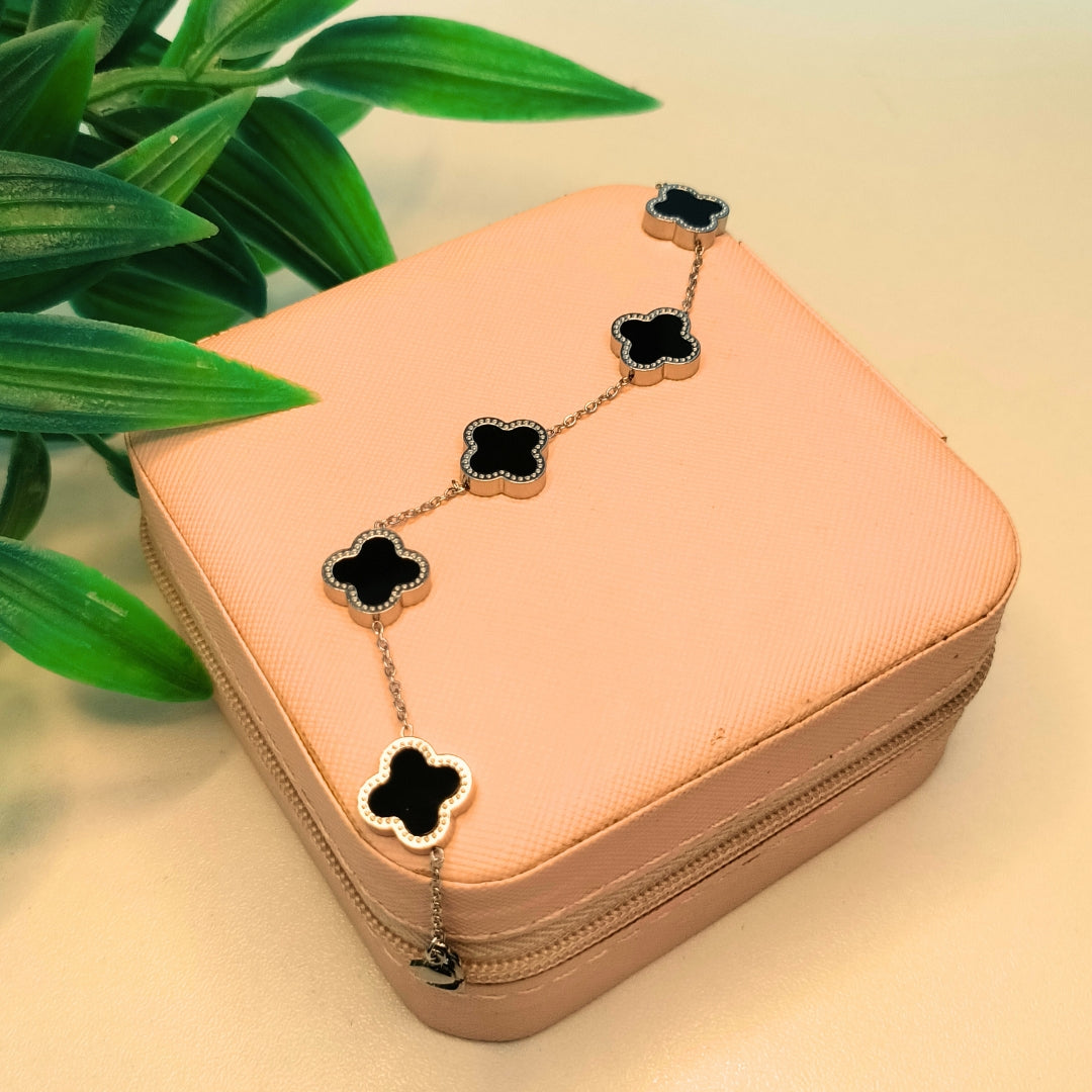 Virsah Black Clover Bracelet – Premium Silver-Plated Elegant Women’s Bracelet