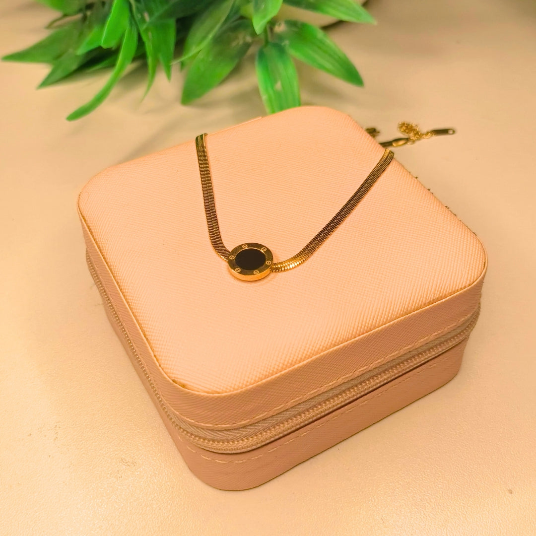 Virsah Black Elegance Necklace Set | Dual-Tone Gold & Black Round Pendant