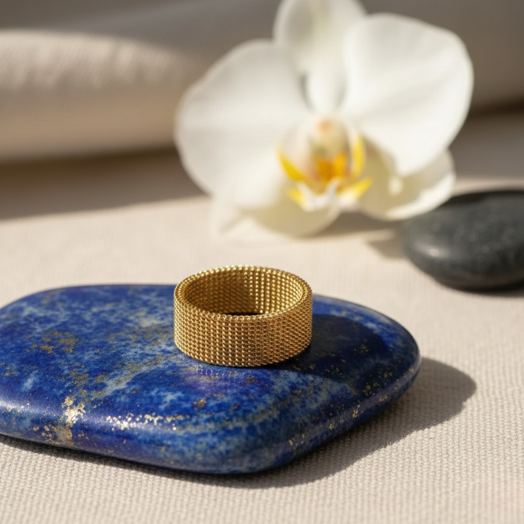 Luxury Gold Mesh Band Ring | Premium Stainless Steel Textured Statement Ring