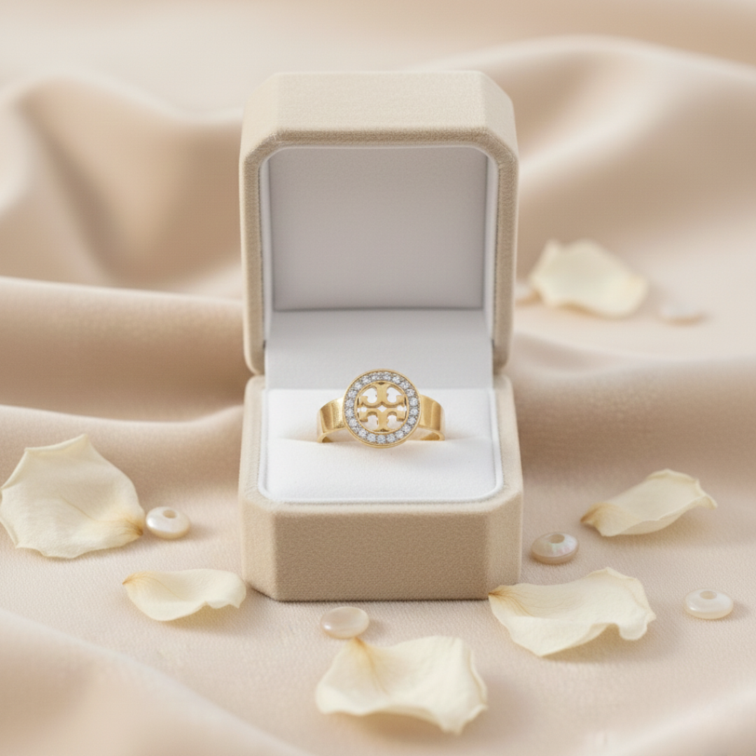 Luxury Gold Color Ring for Women | Crystal Circle Statement Ring