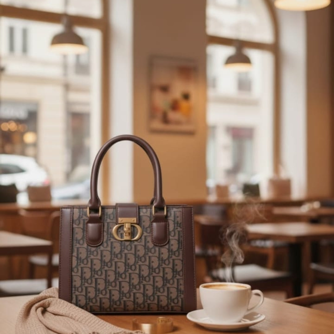 Premium Black & White Designer Monogram Handbag for Women