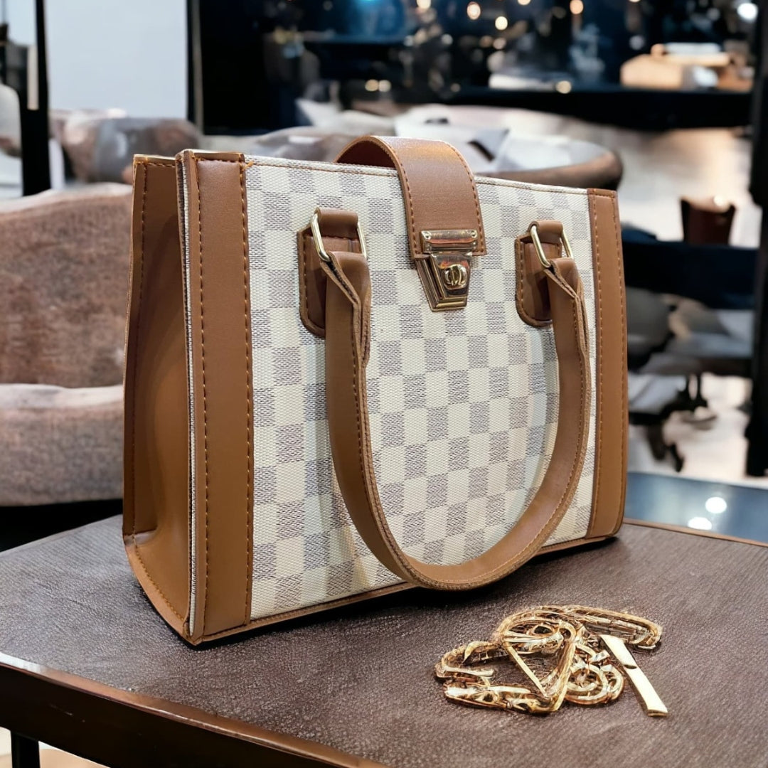 Classic Brown Checkered Luxury Handbag for Women