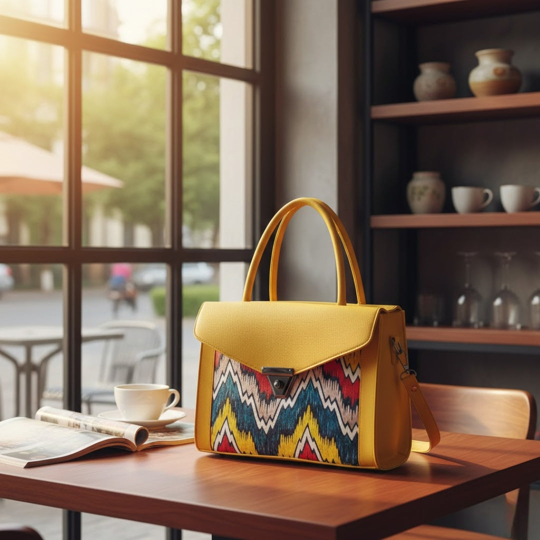 Elegant Blue Floral Panel Handbag | Premium Shoulder & Crossbody Bag