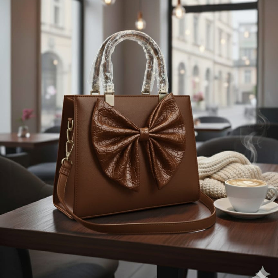 Premium Bow Accent Handbag – Chocolate Brown | Virsah Exclusive Collection