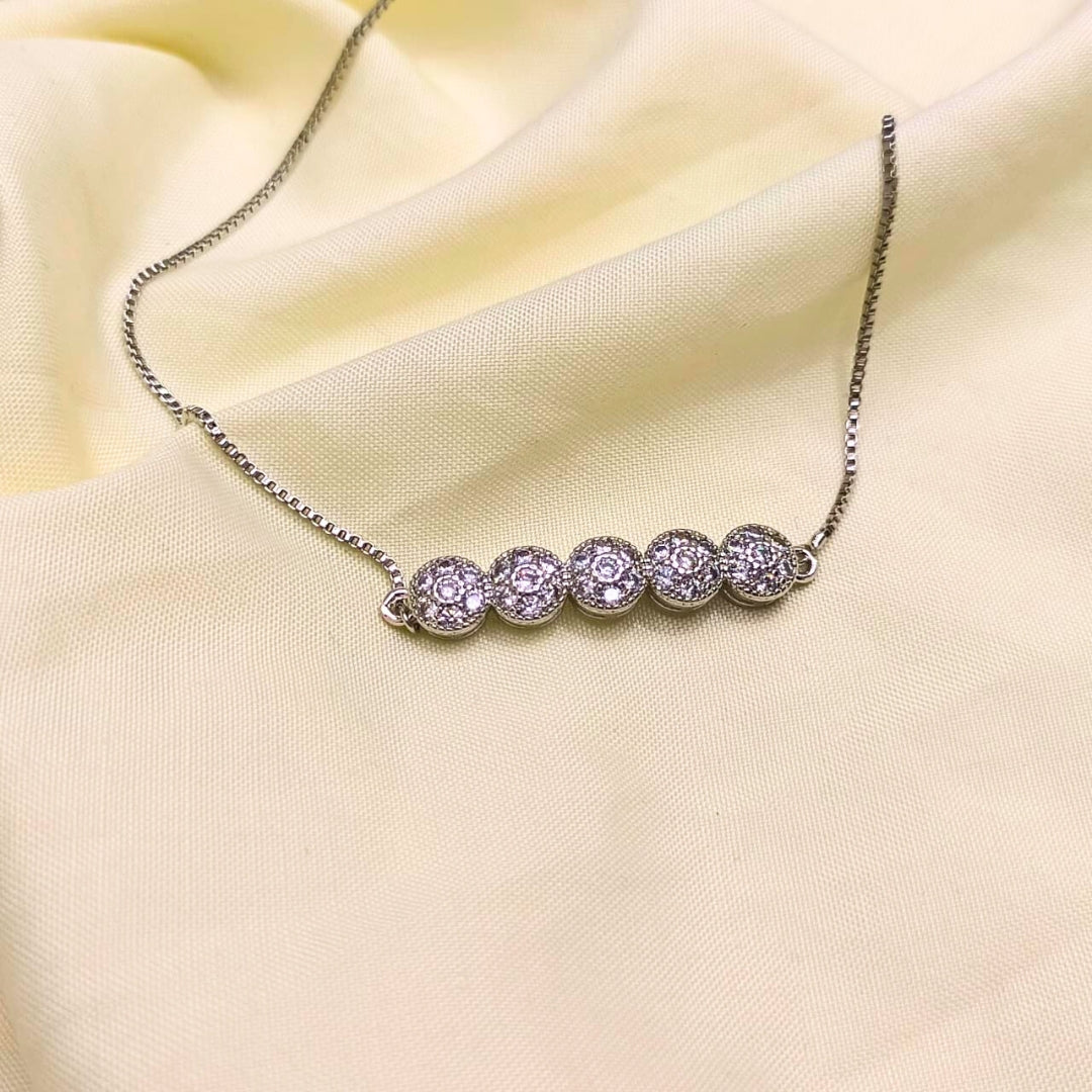 Elegant Five-Crystal Disc Silver-Plated Necklace | Artificial Jewelry for Women