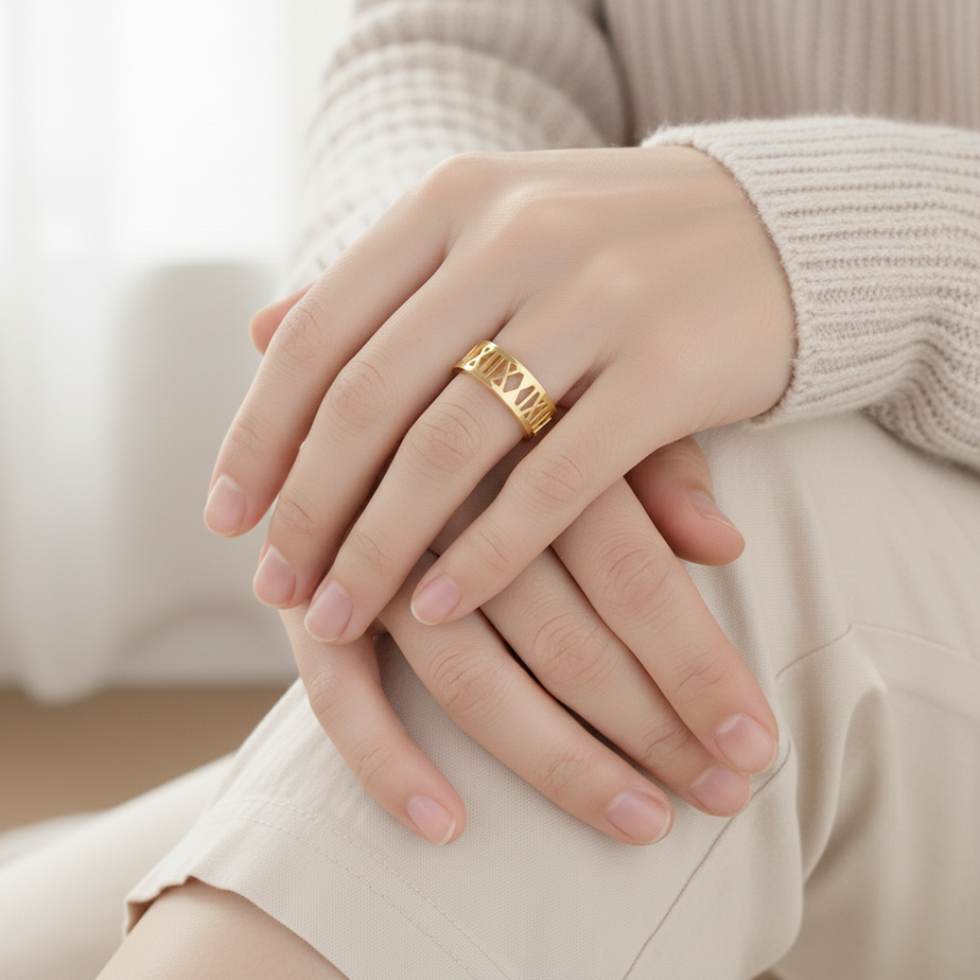Luxury Gold Roman Numeral Ring for Women | Premium Stainless Steel  Band