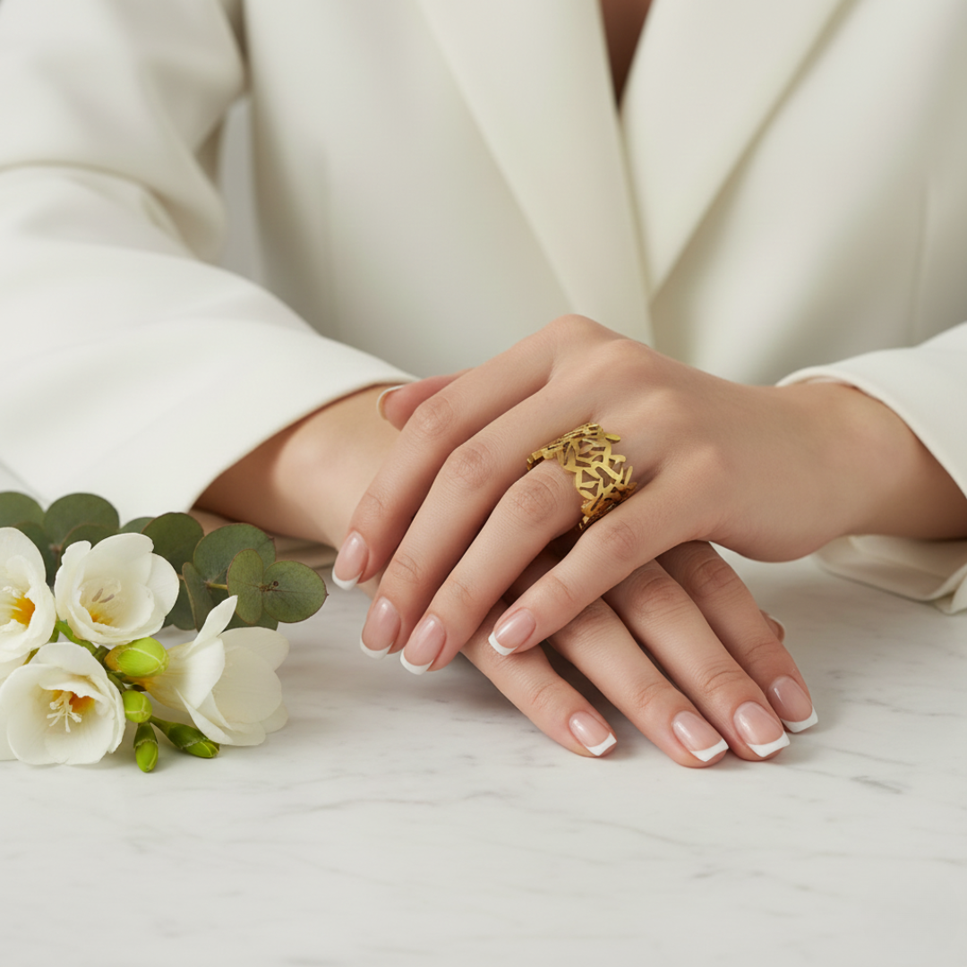 Luxury Gold Filigree Ring for Women | Premium Stainless Steel