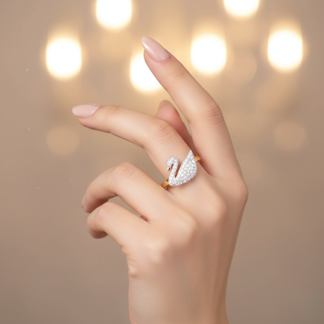 Luxury Swan Crystal Ring for Women | Elegant Gold-Tone Statement Jewelry