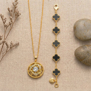 Luxury Gold Stainless Steel Bracelet & Pendant Set by Virsah