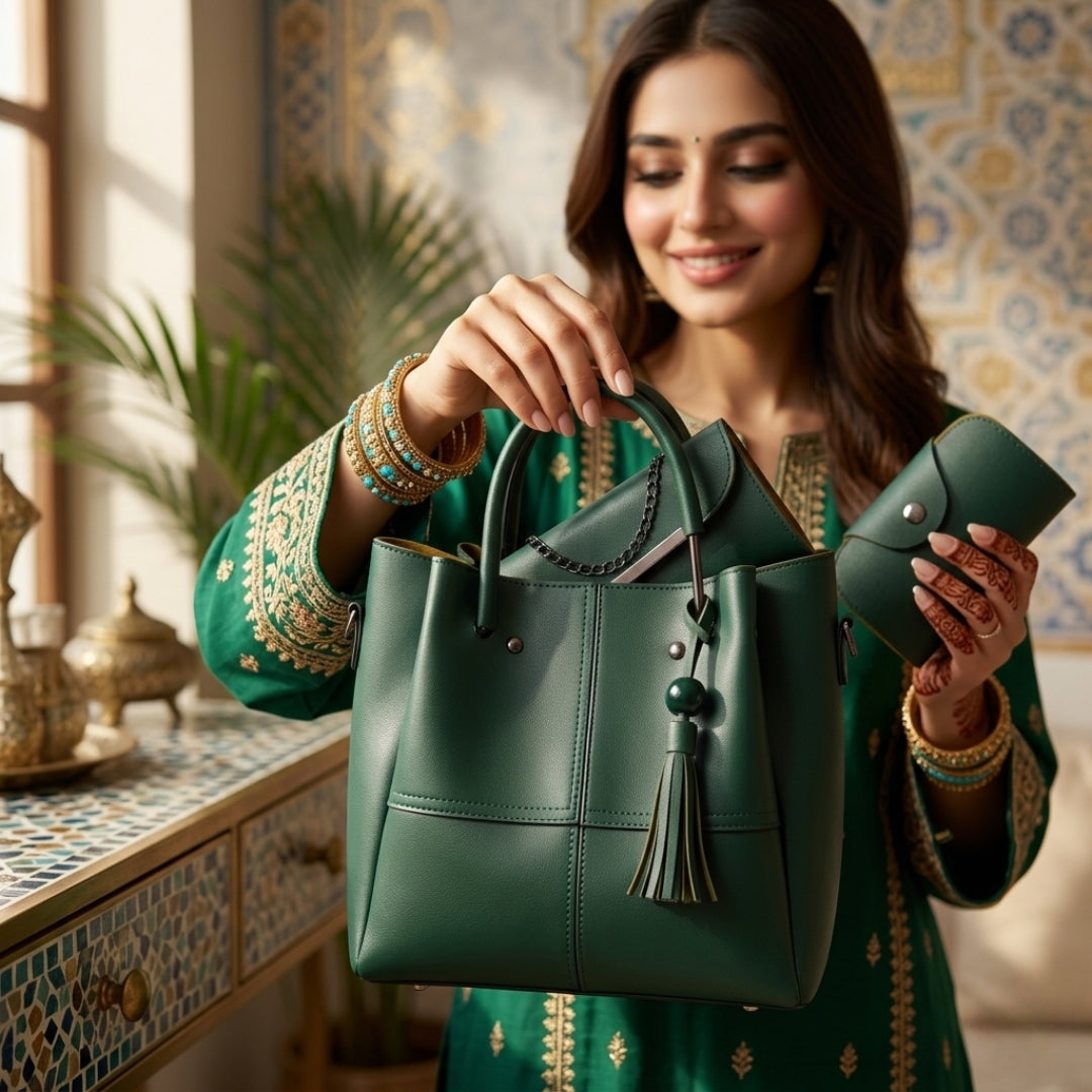 Luxury Navy Blue Handbag Set | 3-Piece Premium Tote, Clutch