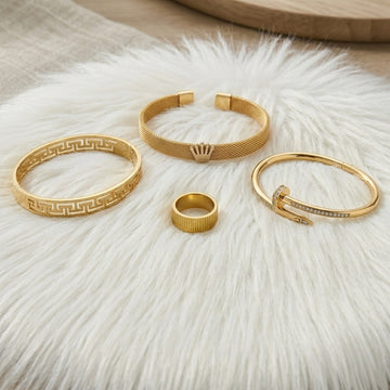 Luxury Golden Stainless Steel Jewelry Set – Premium Bracelets and Ring
