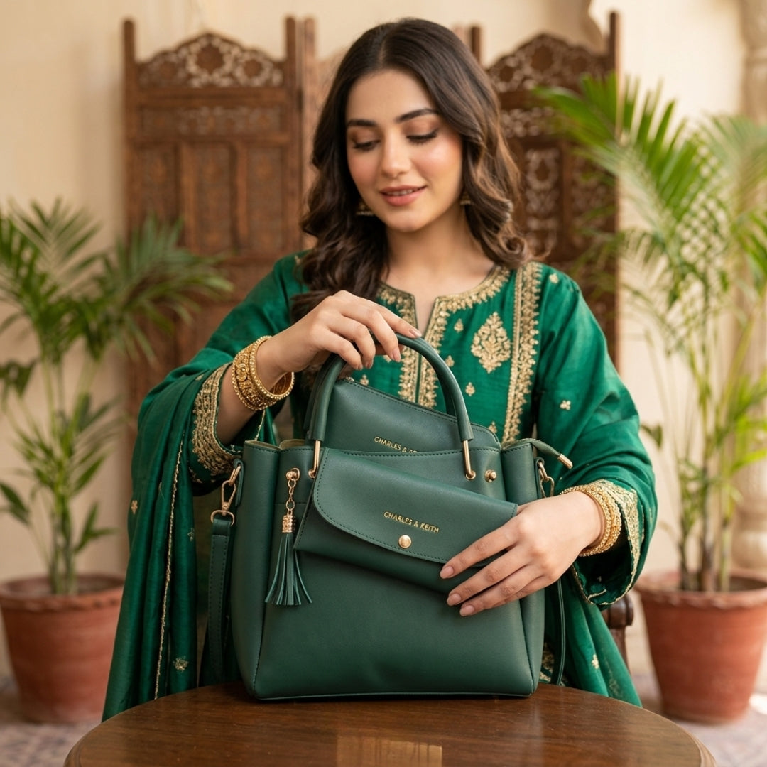 Premium 3-Piece Emerald Green Handbag Set – Elegant & Versatile
