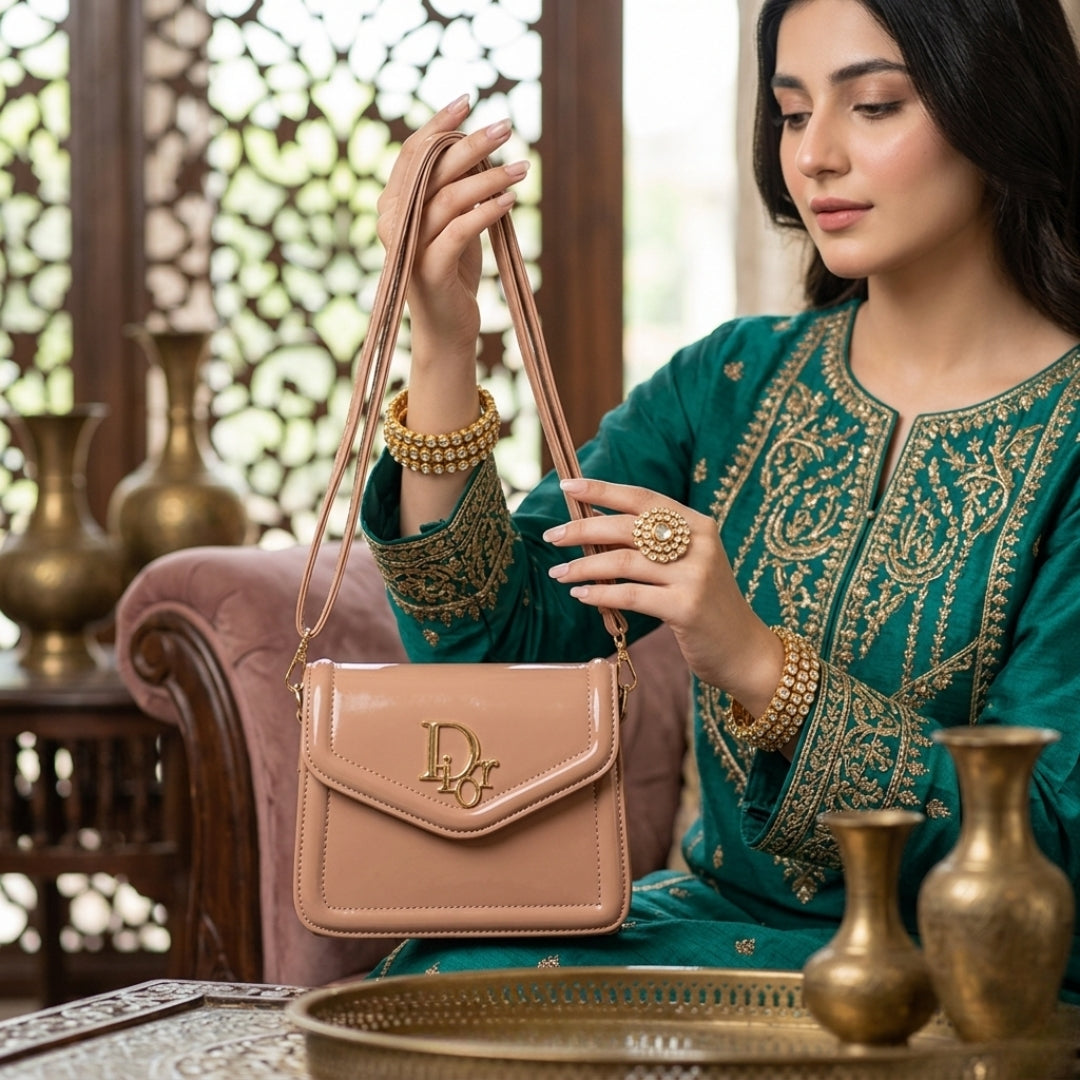 Elegant Nude Pink Mini Crossbody Bag for Women | Premium PU Leather Shoulder Bag
