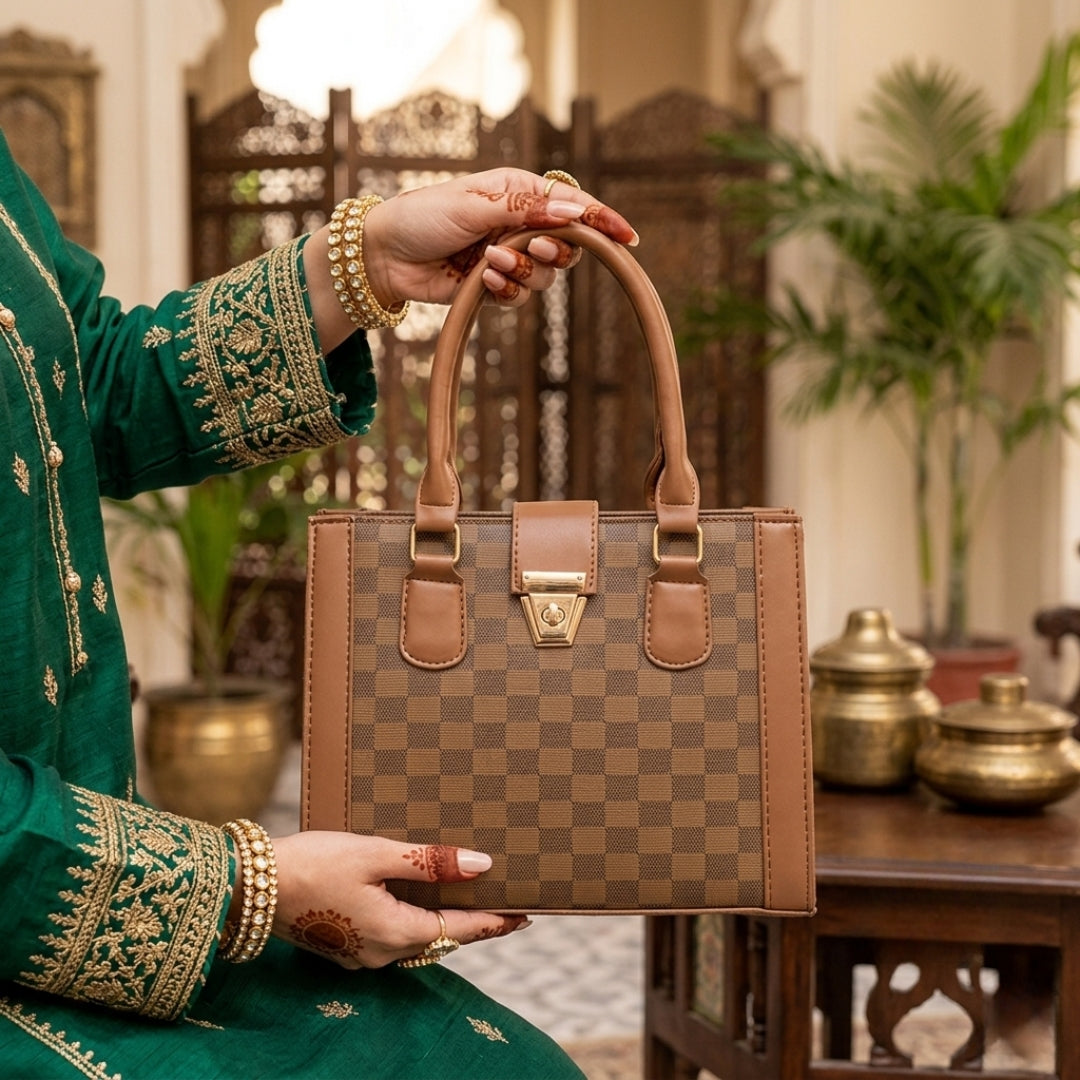 Classic Brown Checkered Luxury Handbag for Women