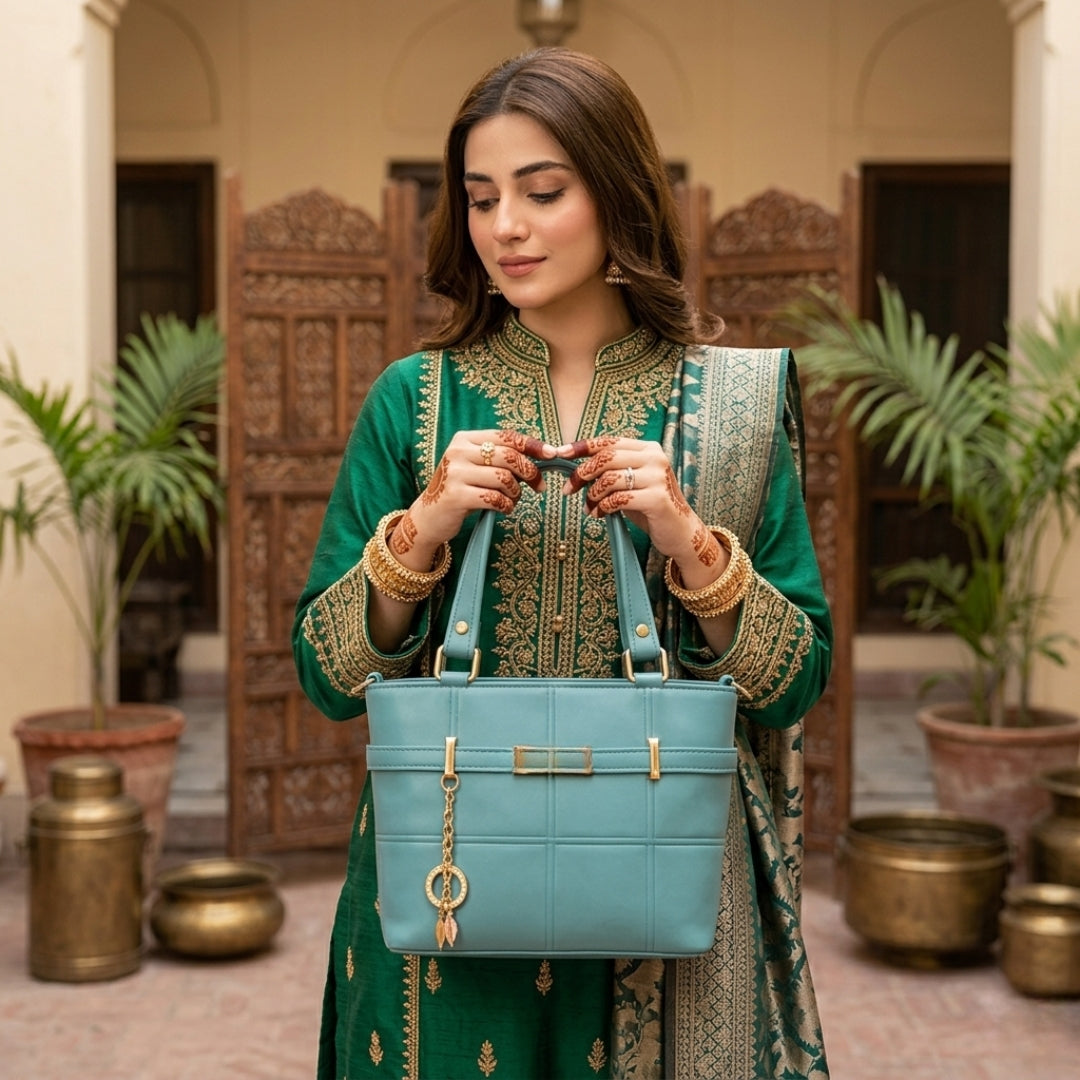 Premium Stitch-Pattern Handbag for Women | Elegant Structured Tote