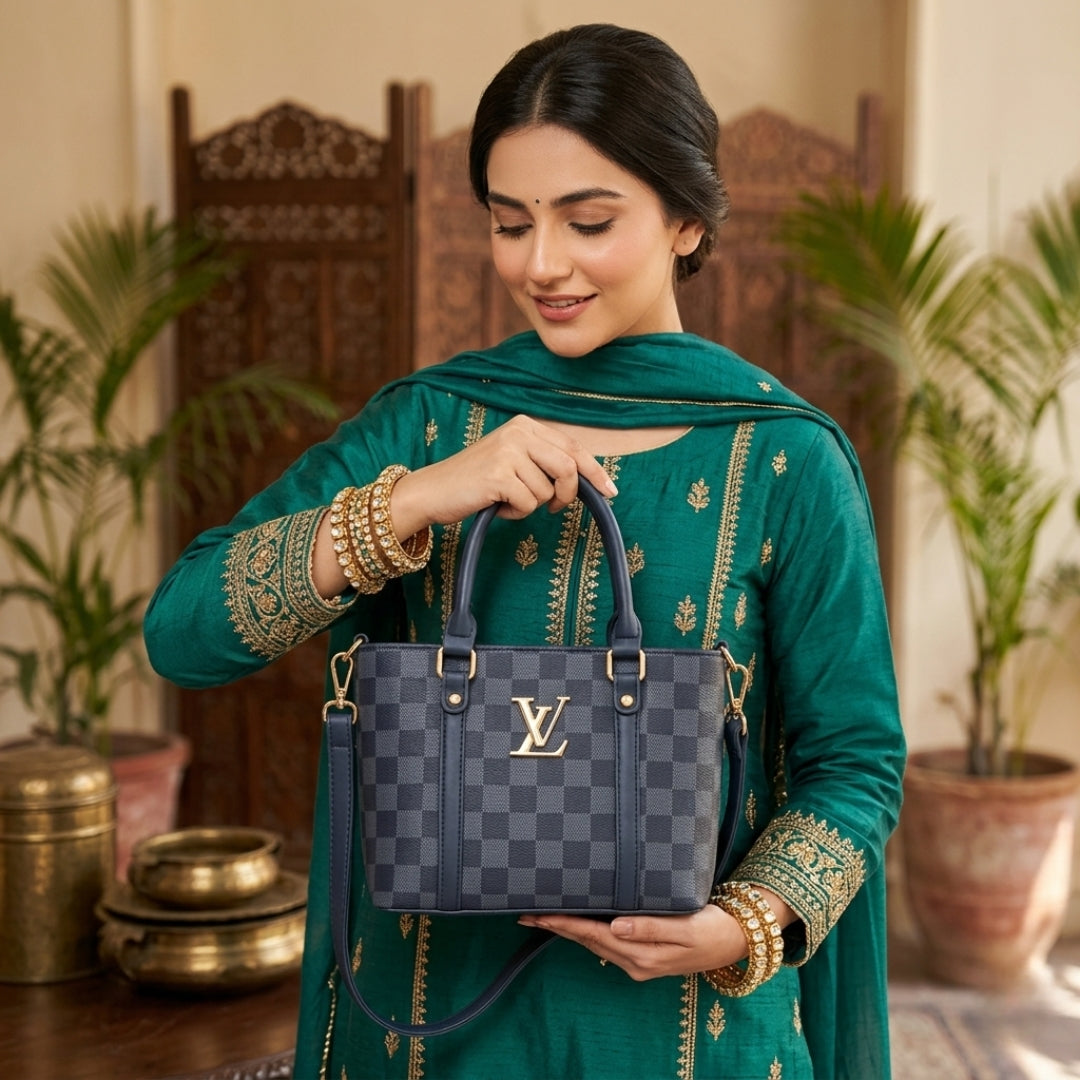 Checkered Classic Structured Crossbody Tote | Premium Fashion Handbag for Women