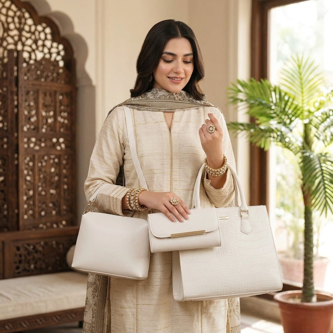 Elegant Textured Handbag Set – 3-Piece Premium Collection