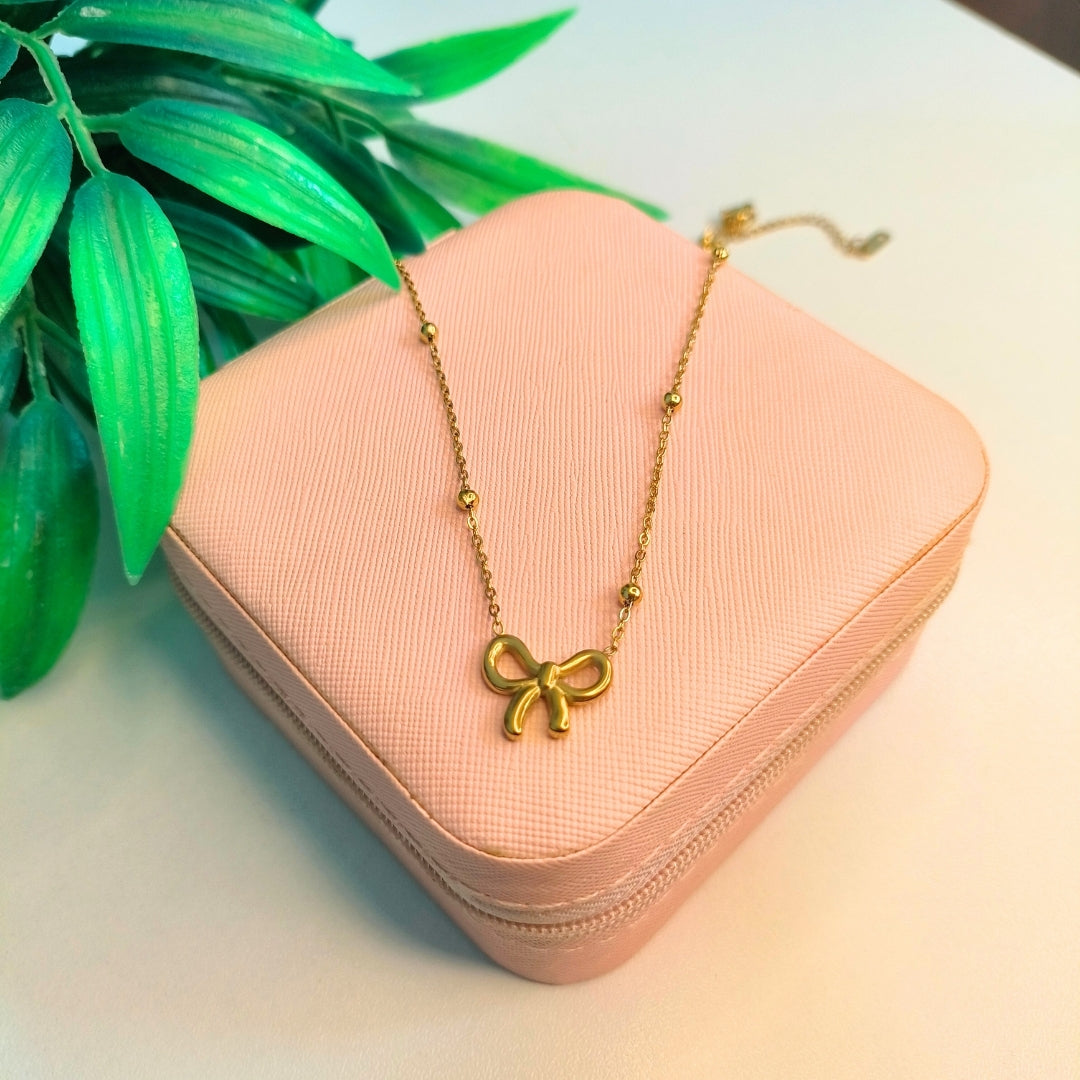 Virsah Gold Bow Pendant Necklace | Elegant Artificial Chain for Women