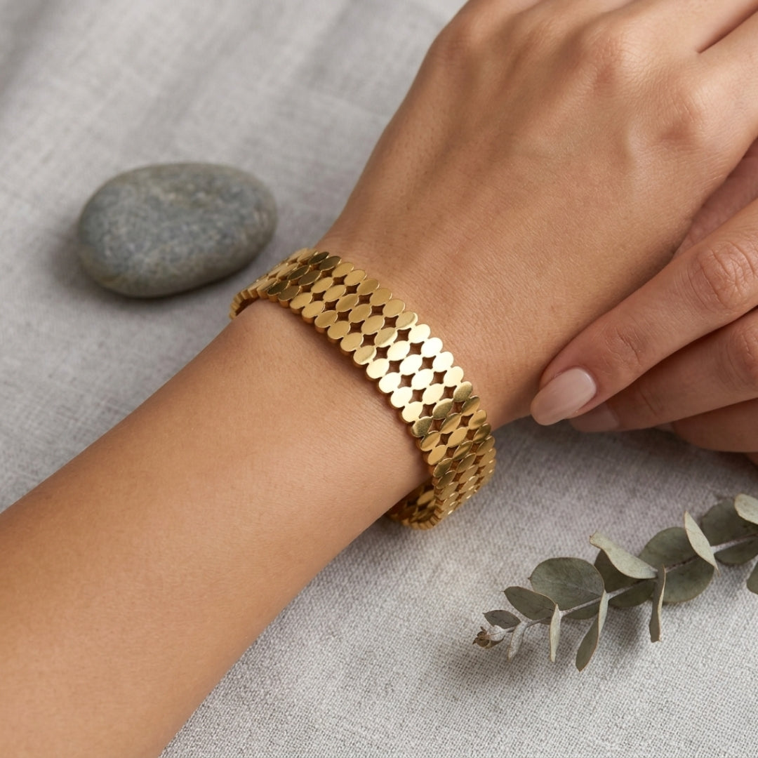 Virsah Textured Gold Statement Bracelet | Premium Expandable Bangle for Women