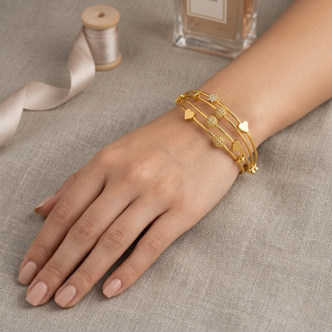 Triple Heart Gold-Plated Bracelet | Artificial Jewelry for Women
