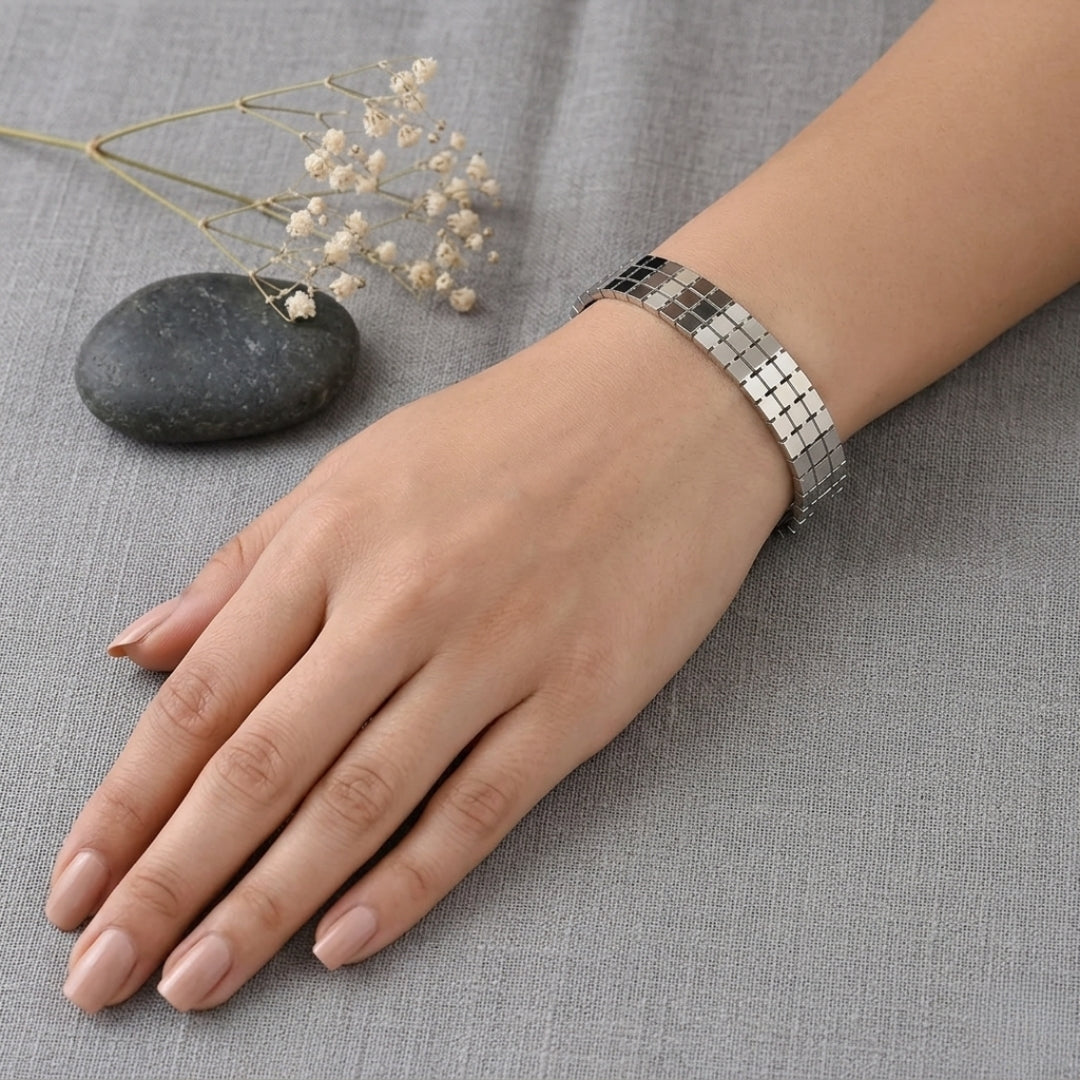 Virsah Silver-Tone Grid Pattern Bracelet | Premium Artificial Jewelry for Men & Women