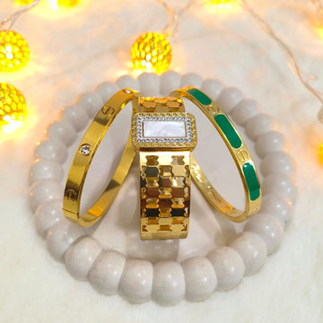 Virsah Luxury Golden Stainless Steel Deal of 3 Bracelets