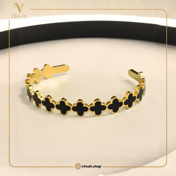 Virsah Gold Cuff Bracelet with Black Stylish Design – Artificial Jewelry for Women