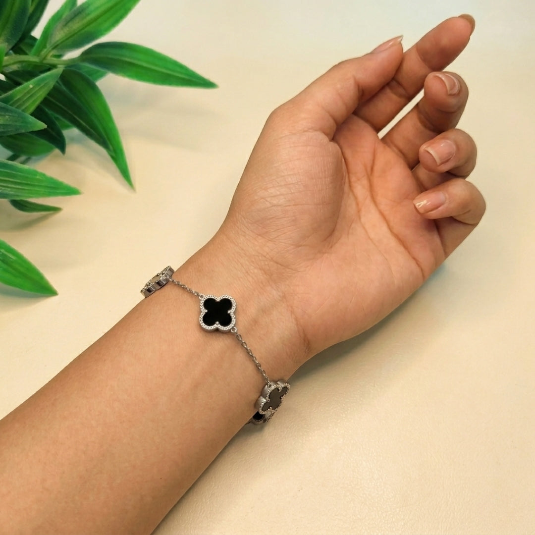 Virsah Black Clover Bracelet – Premium Silver-Plated Elegant Women’s Bracelet