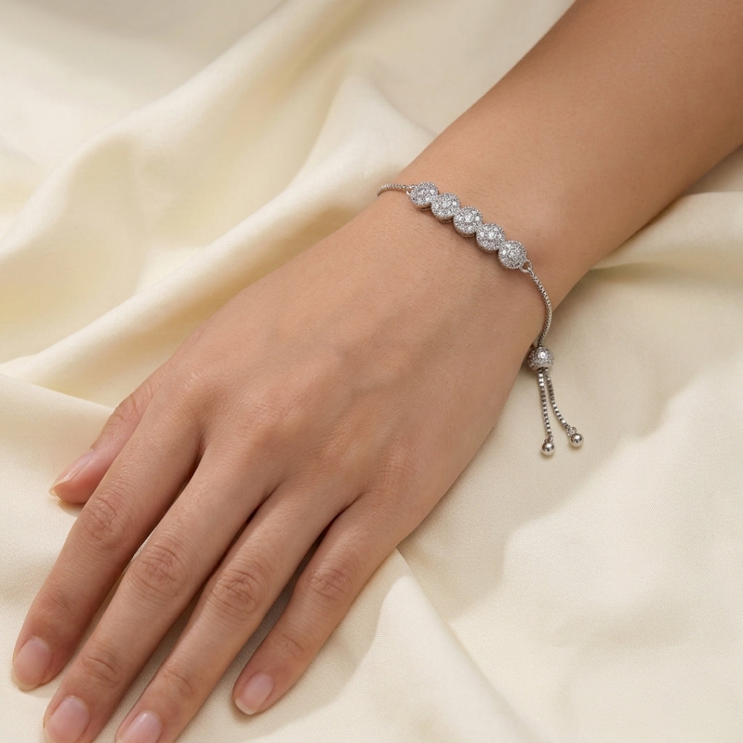 Elegant Five-Crystal Disc Silver-Plated Necklace | Artificial Jewelry for Women