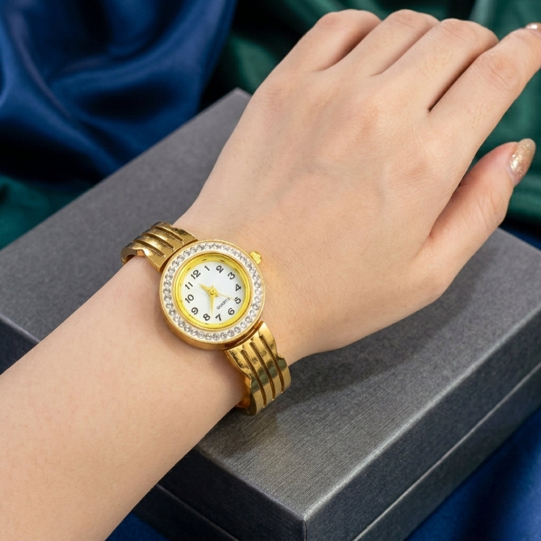 Women’s Gold Bracelet Watch – Crystal Round Dial