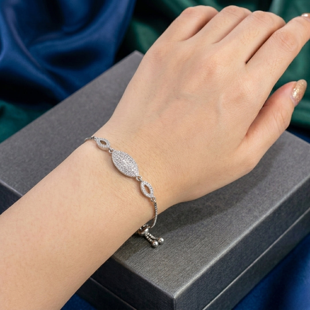 Virsah Silver-Plated Sparkling Oval Chain Bracelet | Premium Artificial Jewelry for Women