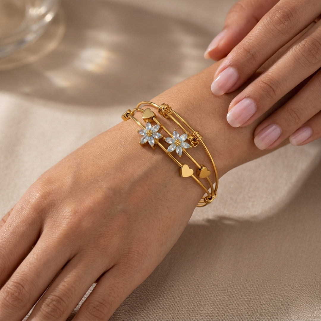 Crystal Flower Gold-Plated Bracelet | Artificial Jewelry for Women