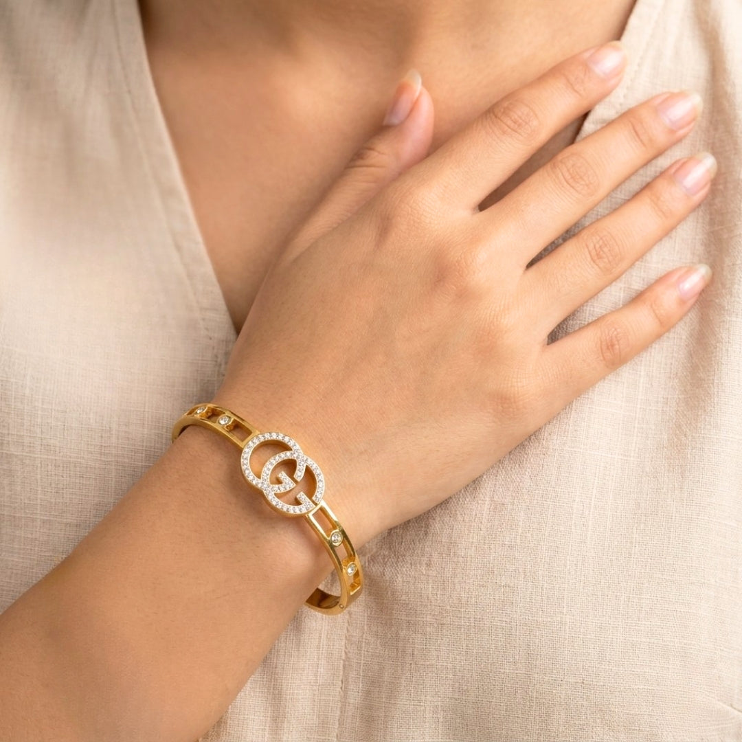 Premium Gold-Finish Double-G Artificial Designer Bangle Bracelet