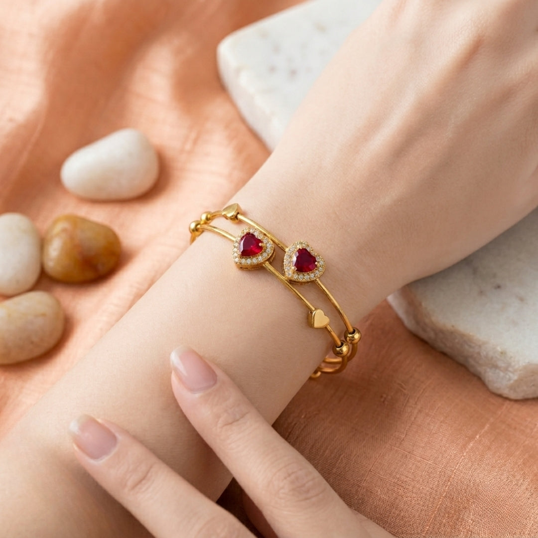 Virsah Red Heart Crystal Bangles | Gold-Finish Artificial Jewelry