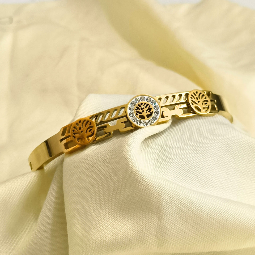 Virsah Tree of Life Gold-Tone Bracelet – Elegant Artificial Jewelry with Crystal Accents