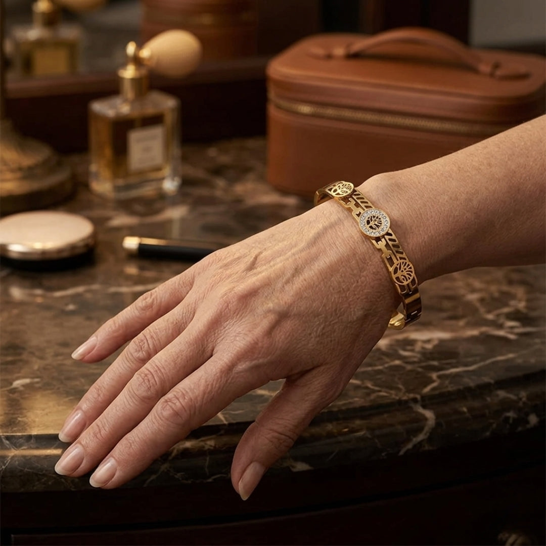 Virsah Tree of Life Gold-Tone Bracelet – Elegant Artificial Jewelry with Crystal Accents