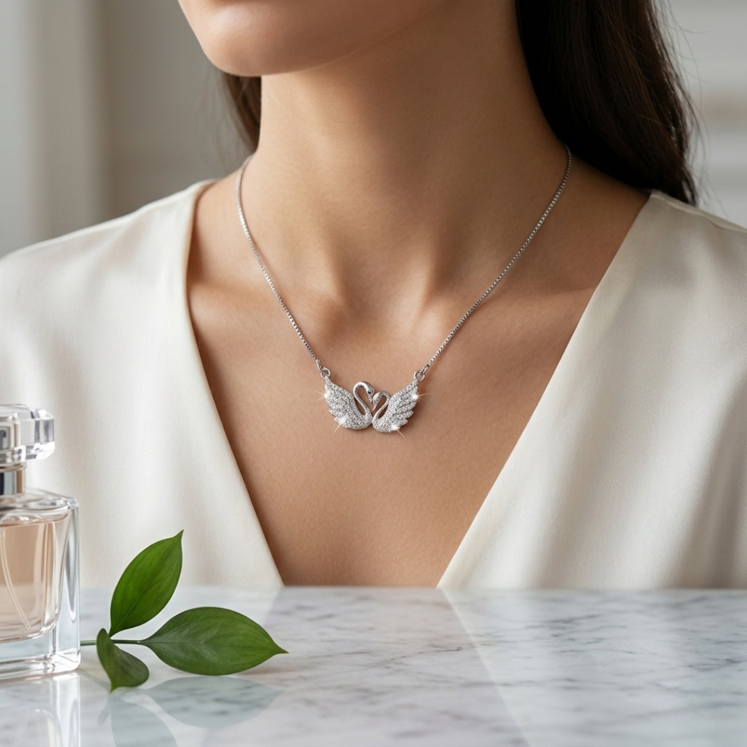 Virsah Gold Swan Wings Pendant Necklace