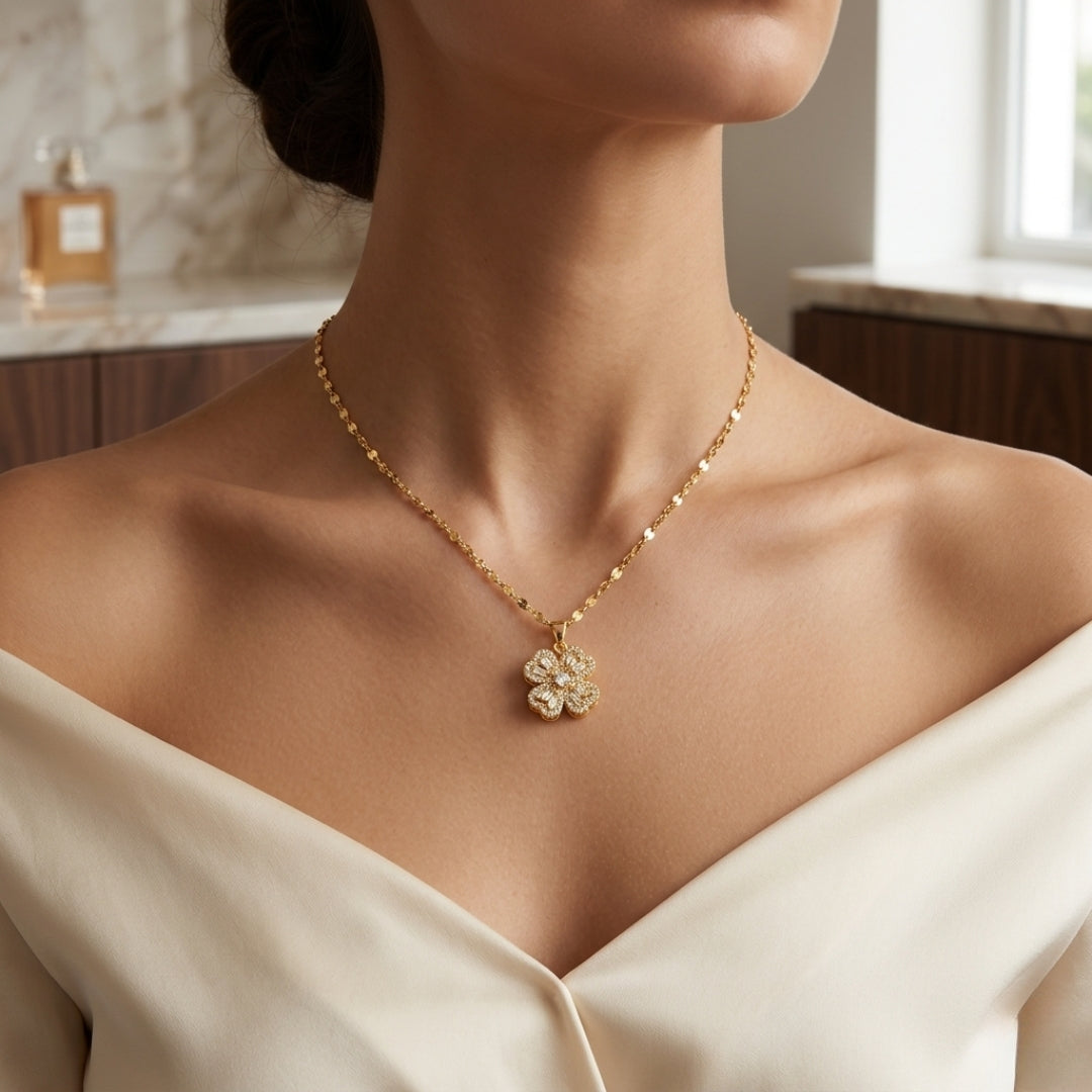 Virsah Gold-Plated Floral Pendant Necklace | Elegant Artificial Jewelry for Women