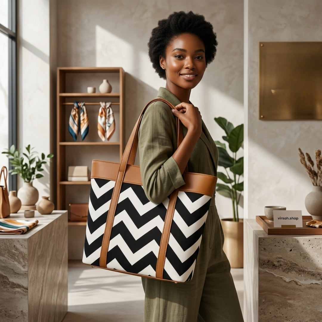 Luxury Chevron Pattern Women’s Tote Bag | Premium Structured Handbag