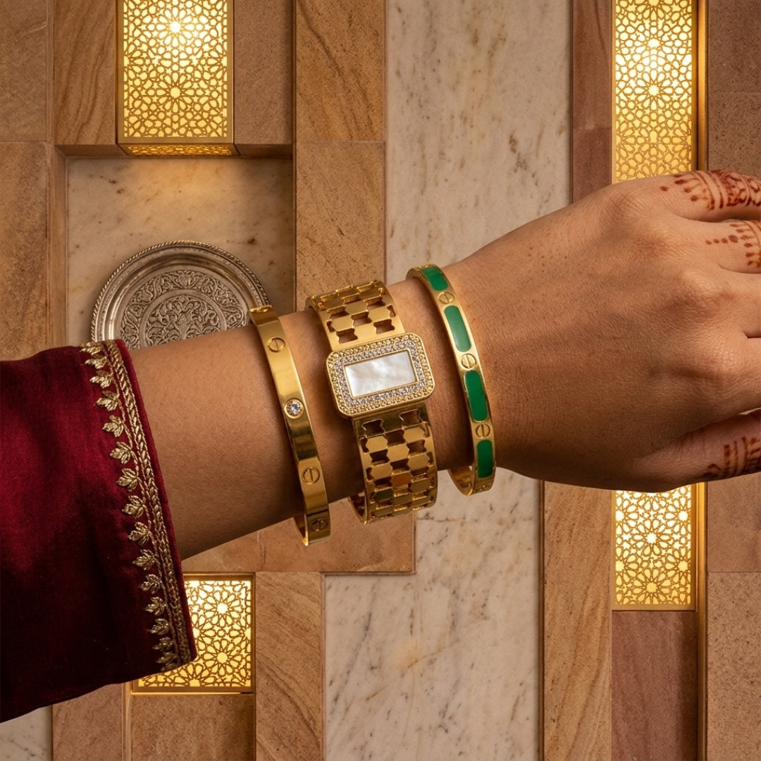 Virsah Luxury Golden Stainless Steel Deal of 3 Bracelets